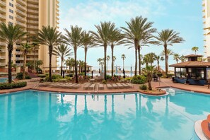 Indoor pool, a heated pool - Ground-floor resort condo at Shores of Panama with direct walk-out access to the famous lagoon pool and just steps from the beach. Sleeps 8 with two king bedrooms, bunk room with trundle, and a private patio overlooking the tropical pool deck. (Panama City Beach)