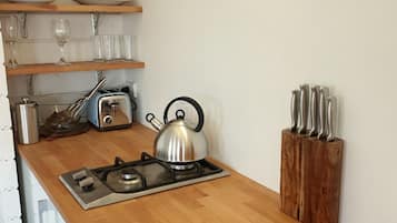 Fridge, stovetop, cookware/dishes/utensils