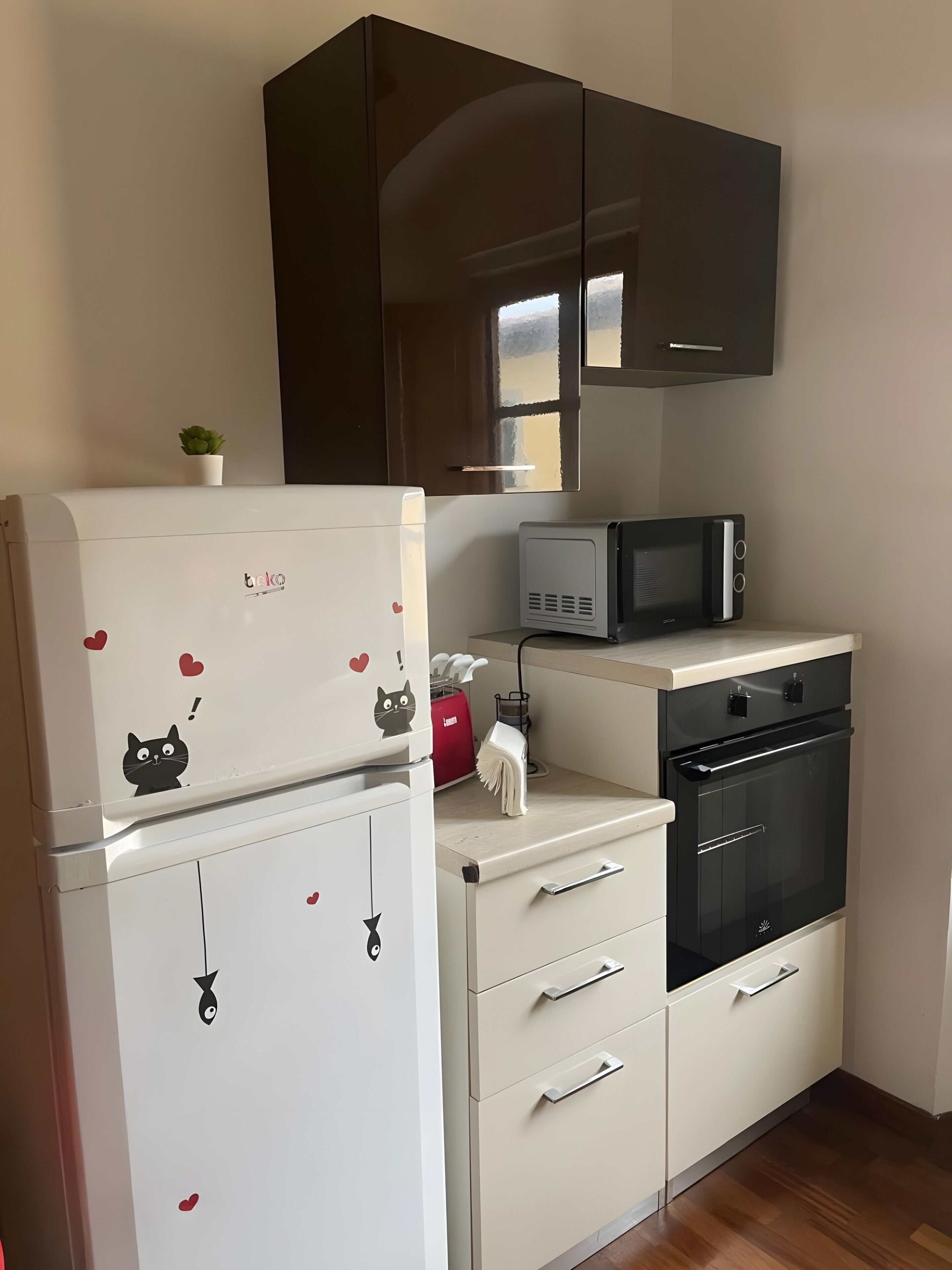 Frigorifero, microonde, forno, piano cottura