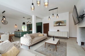 Family Villa, 5 Bedrooms, Private Pool, Courtyard View | Living area | 100-cm Smart TV with satellite channels, fireplace - Villa Demare with Private Heated Pool (Lovinac)