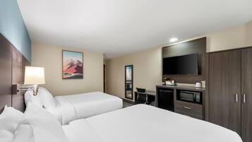 Desk, laptop workspace, free WiFi, bed sheets
