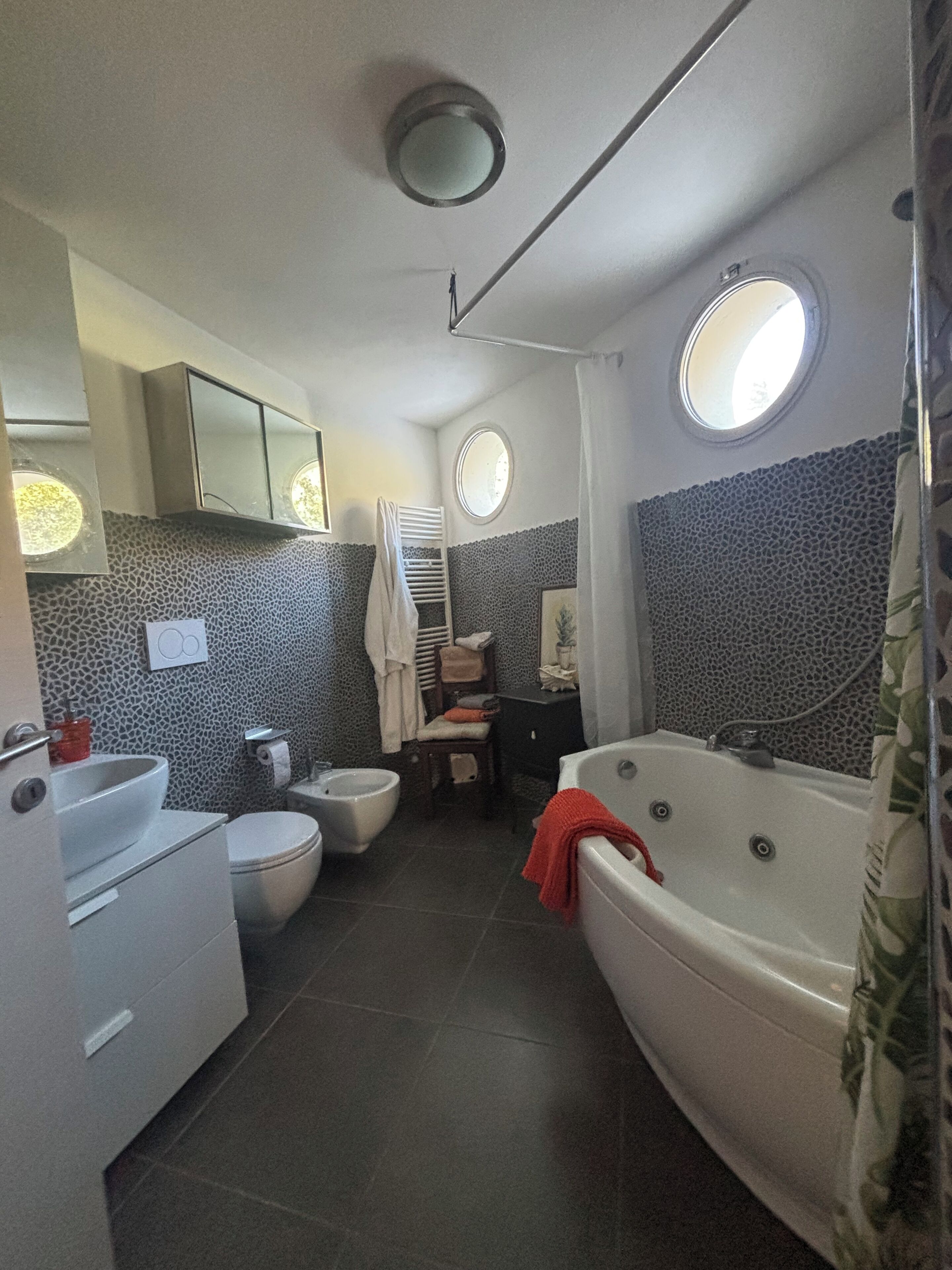 Banheira de hidromassagem, secador de cabelo, bidê, toalhas de banho