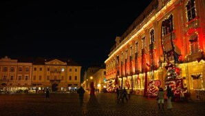 A historic building with ornate architecture and festive decorations. - Apartament 8 (Timișoara)