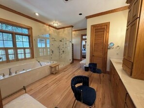 Shower, jetted bath, hair dryer