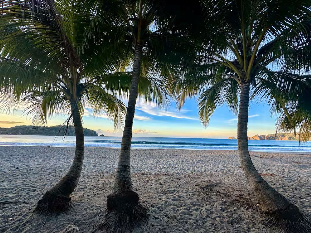On the beach, sun loungers, beach towels