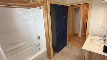 Hair dryer, towels, toilet paper