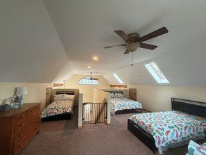 4 bedrooms, desk, iron/ironing board, travel cot