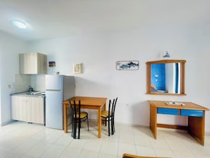 Apartment, Balcony | Private kitchen | Full-size fridge, stovetop, cookware/dishes/utensils - Dodekanisos Studios  (Faliraki)