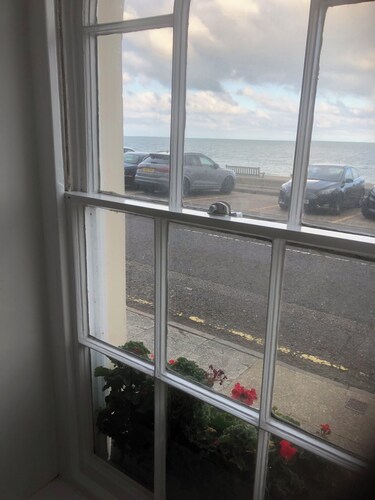 New beach front sea view apartment superking or twin. Featured in Netflix series