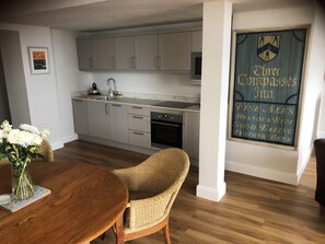 Private kitchen - New beach front sea view apartment superking or twin. Featured in Netflix series (Deal)