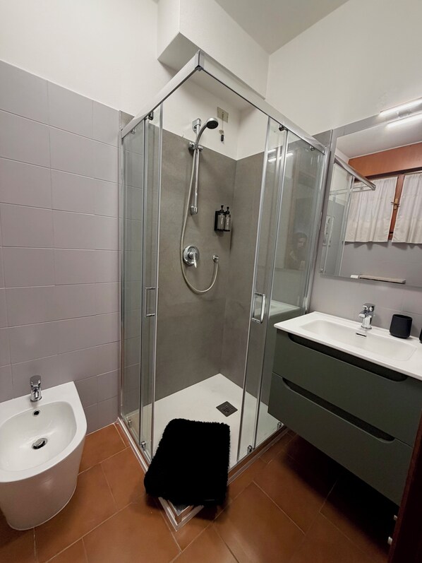 Regadera, secadora de cabello, bidet, toallas 