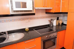 Fridge, microwave, oven, electric kettle