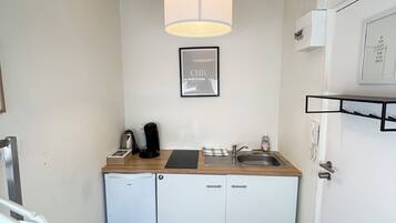 Fridge, microwave, coffee/tea maker