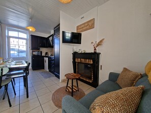 TV, fireplace