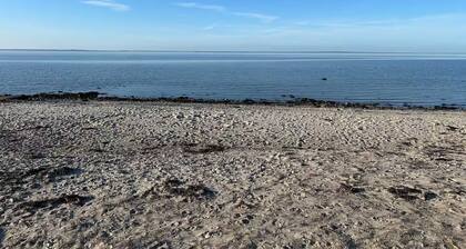 Sommerhus 200m fra vandet med solnedgang og badebro