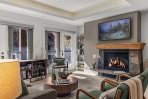 TV, fireplace, offices