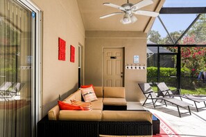 House, Multiple Beds, Pool Access, Pool View (Good Vibes - Cumbrian Lakes Villas) | Terrace/patio - Stylish Retreat With a Private, Heated Pool, Central AC, & Garage Game Room (Kissimmee)