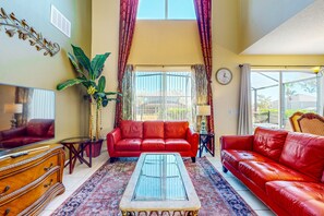 House, Multiple Beds, Pool Access, Pool View (Emerald Island Retreat in Emeral) | Living area - Dog-friendly Resort Home Near Theme Parks With Enclosed Pool & Game Room (Kissimmee)