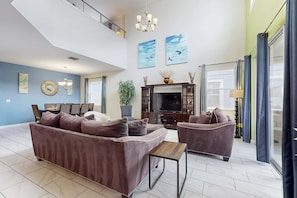 House, Multiple Beds, Pool Access, Pool View (Artist's Escape - Champions Gate) | Living area - South-facing Home w/ Private Pool/spa and Resort Lazy River & gym (Davenport)