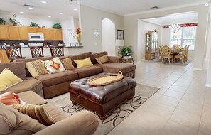 House, Multiple Beds, Pool Access, Pool View (Emerald Island Resort) | Living area - Sprawling Home With Pool, Pool Spa, & Game Room - Athletic Court and gym Access (Kissimmee)