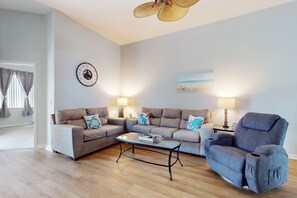 House, Multiple Beds, Pool Access, Pool View (Blue Sweet Haven) | Living area - Single-story Home With Private Pool, Wifi, Central AC, WD and Full Kitchen (Haines City)