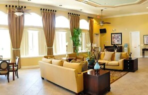 House, Multiple Beds, Pool Access, Pool View (Our Serenity Bay at Watersong Resort) | Living area - Family-friendly Resort Home w/ Private Pool Spa, Game Room, Wifi & AC - Dogs OK (Davenport)