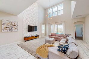 House, Multiple Beds, Pool Access, Pool View (The Marble Sanctuary) | Living area - Luxury Home With a Private Pool & Game Room - Resort Amenities, Great Location (Davenport)