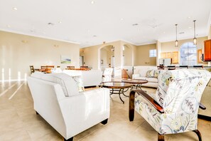 House, Multiple Beds, Pool Access, Pool View (Tower Lake Hideaway) | Living area - Vibrant Modern Home With Private Pool, Spa, Lanai & Expansive Game Room (Haines City)