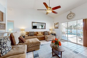 House, Multiple Beds, Pool Access, Pool View (Davenport Delight) | Living area - Dog-friendly Getaway With Private Pool, Tennis & AC - Near Theme Parks (Davenport)