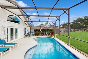 Outdoor pool - Cozy Home With Private Pool, Billiards, Central AC, Enclosed Yard (Davenport)