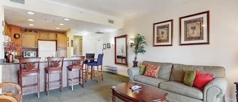Condo, Multiple Beds, Pool Access, Pool View (Enchanted Oasis Residence #202) | Living area