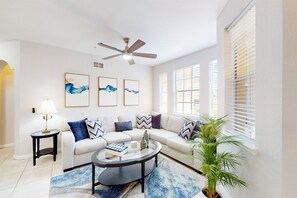 Condo, Multiple Beds, Pool Access, Pool View (Relaxation Station) | Living area - Ground Floor Condo With Shared hot tub & Pool, Wifi, Lanai, W/d, & AC (Davenport)