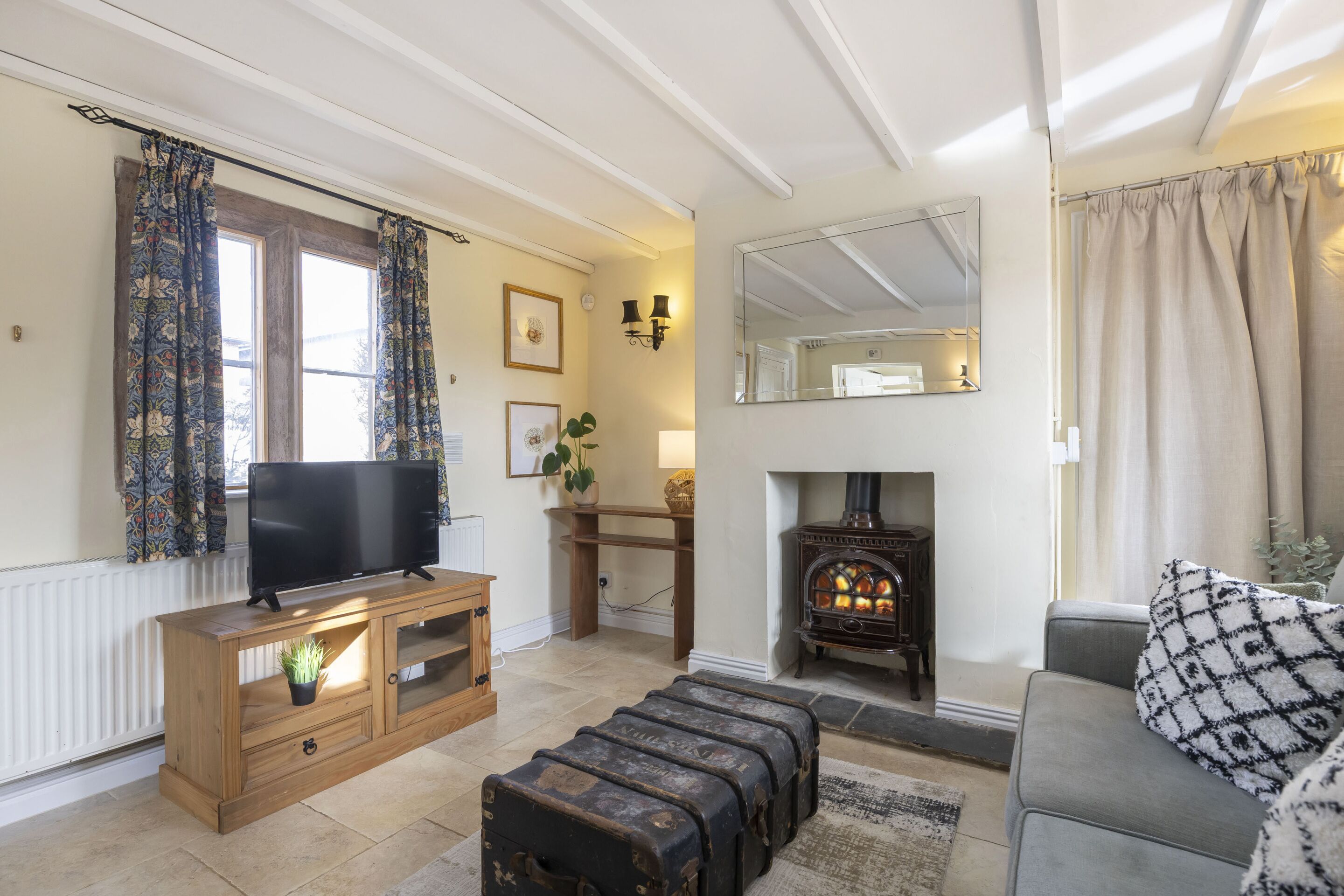 TV, fireplace