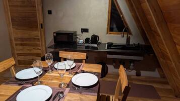 Family Quadruple Room, Patio, Pool View | Dining