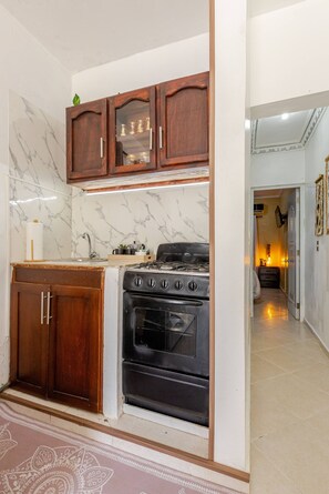 Fridge, microwave, oven, stovetop - Cozy Apartment Rental in Puerto Plata, Dominican Republic (Puerto Plata)