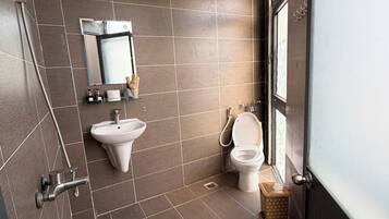 Een douche, gratis toiletartikelen, een haardroger, handdoeken