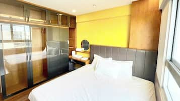 Family Apartment, 2 Bedrooms, City View | Premium bedding, pillowtop beds, desk, laptop workspace