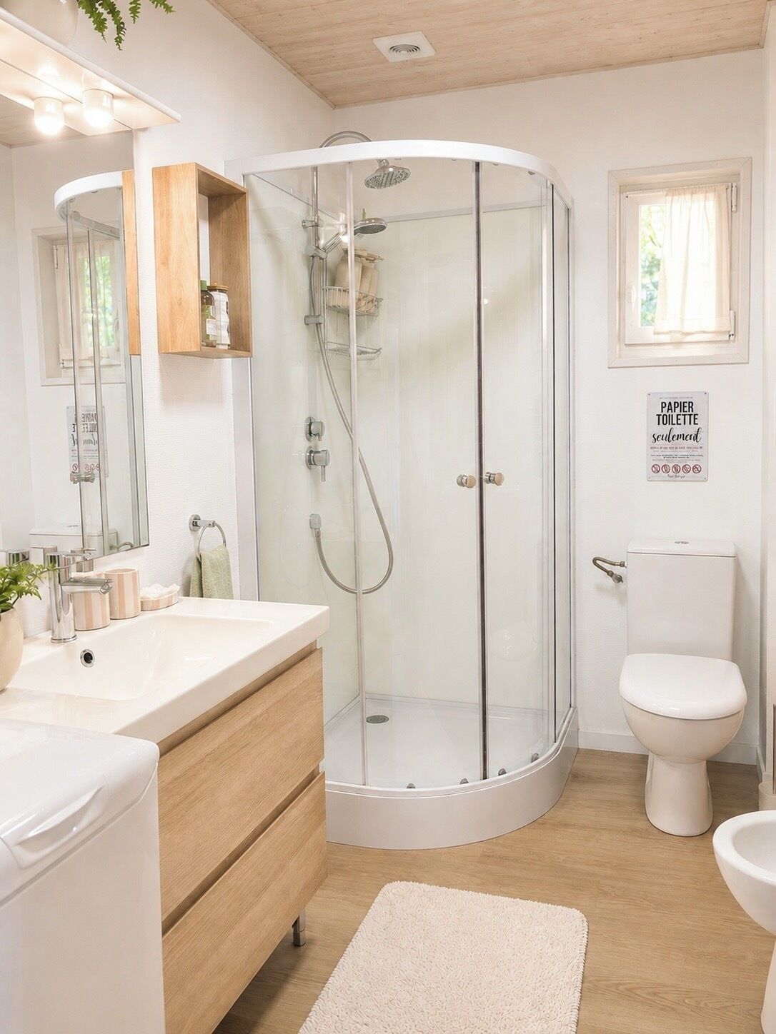 Shower, hair dryer, bidet, towels