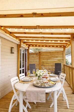 Outdoor dining - Mobilhome Premium -2 terraces & air conditioning- 6 persons (Lege Cap Ferret)