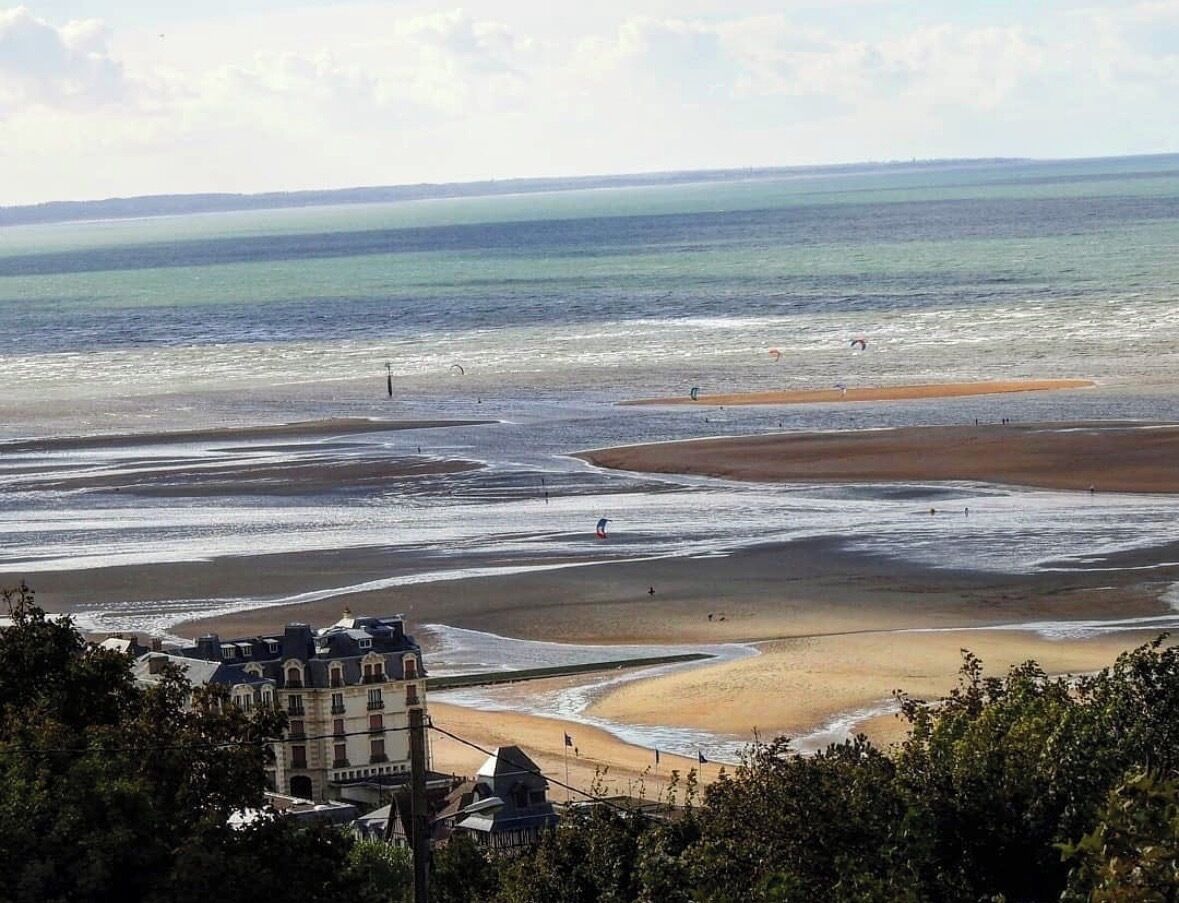 Vista costera con playa, océano y edificios en primer plano.
