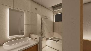 Superior Triple Room, Multiple Beds, Microwave, Mountain View | Bathroom | Separate tub and shower, hair dryer, slippers, towels