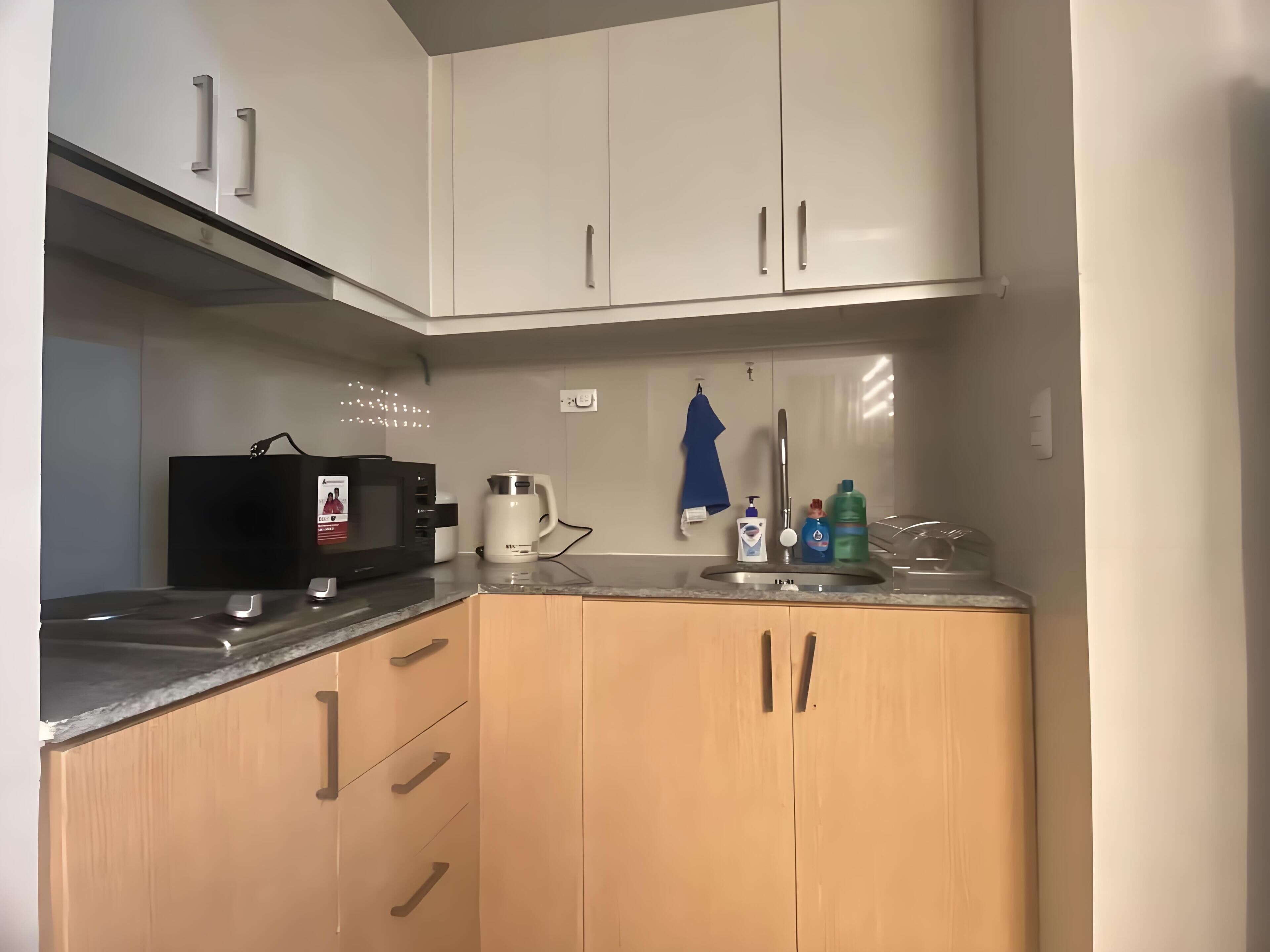 Departamento Deluxe, 1 cama King size y sofá cama, se aceptan mascotas, vista a la ciudad | Cocina privada