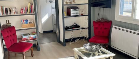 TV, books, music library, stereo