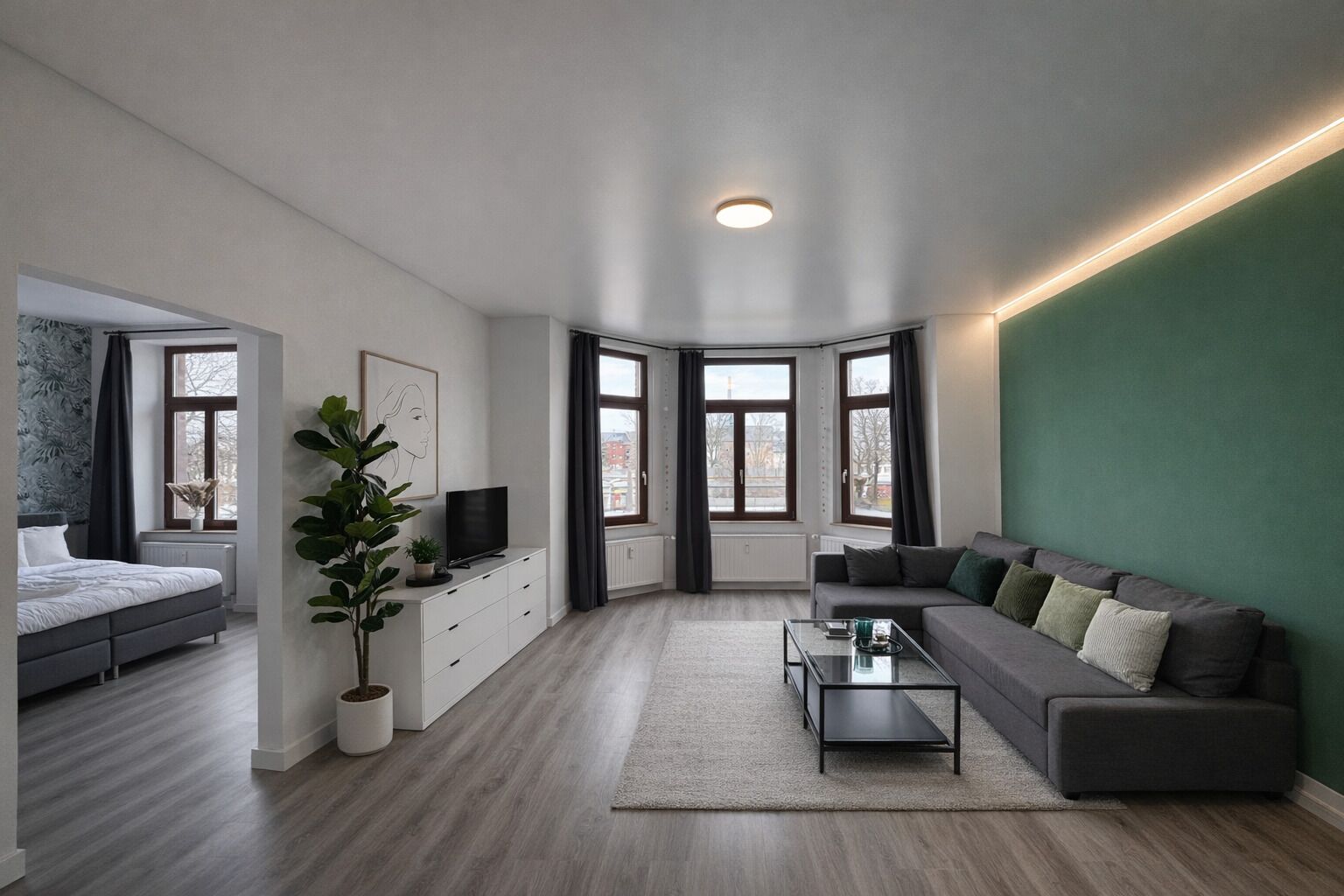 Comfort Apartment, 1 Queen Bed with Sofa bed, Kitchenette | Living area | 50-inch Smart TV with digital channels