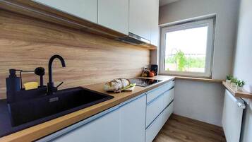 Family Apartment, Balcony, Garden View | Private kitchen