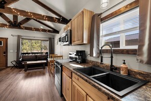 Fridge, microwave, oven, stovetop - 
Cozy Studio Cabin #4 on Hobby Farm Near Glacier National Park (Columbia Falls)