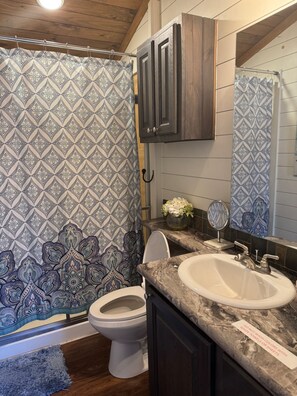Bathroom - Hot Tub + Firepit Dreams | Streamside Hochatown (Broken Bow)
