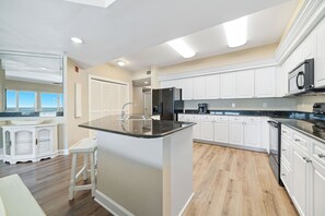 Fridge, microwave, oven, stovetop - Admirals Quarters 204 | Beachfront Views | Indoor & Outdoor Pools | My Beach Getaways (Orange Beach)