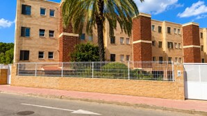 A multi-story building with a brick facade, a palm tree in front, and a white fence. - Comfortable apartment near the beach - 4 guests (Palamós)