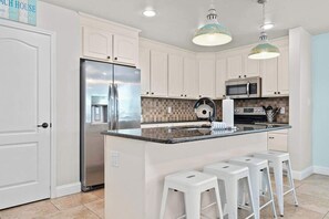 Fridge, microwave, oven, stovetop - Port A Beach House with Pool, Game Room & Patio! (Port Aransas)